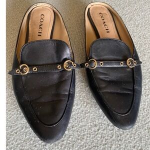 Coach Mule Loafers Womens 8 Black Leather Pointed Toe Grommet Strap Slip On Flat